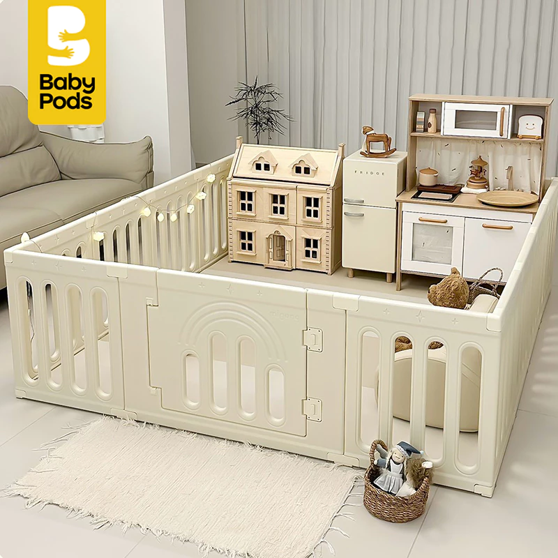 Quây cũi nhựa nguyên sinh dày dặn, an toàn cho bé Babypods (tặng kèm set 50 bóng nhựa và giỏ đựng)
