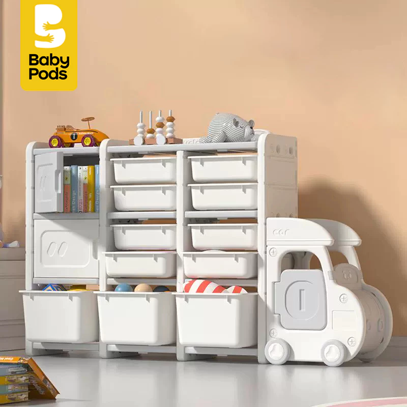 Kệ nhựa để đồ chơi cho bé, nhựa nguyên sinh cao cấp Babypods, đầu xe có thể tháo rời làm xe đẩy