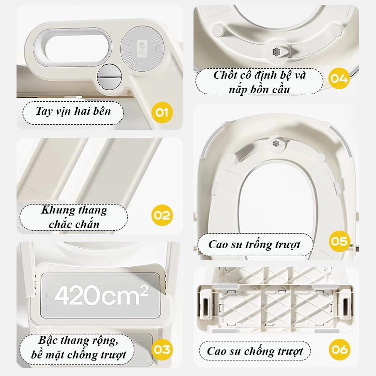 Kệ bậc thang kết hợp bệ ngồi toilet 2in1 cho bé Bapypods, đệm PU mềm mại, tùy chỉnh độ cao 5 mức - Hình ảnh 3