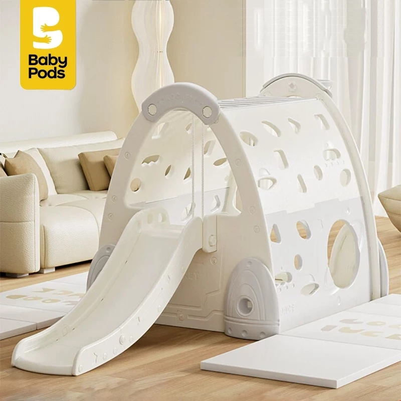 Bộ vận động liên hoàn 5in1 Babypods mẫu Ngôi nhà: Cầu trượt, xích đu, bóng rổ, leo núi, xà đơn