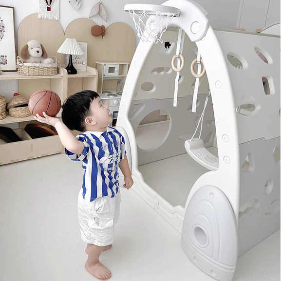 Bộ vận động liên hoàn 5in1 Babypods mẫu Ngôi nhà: Cầu trượt, xích đu, bóng rổ, leo núi, xà đơn - Hình ảnh 5
