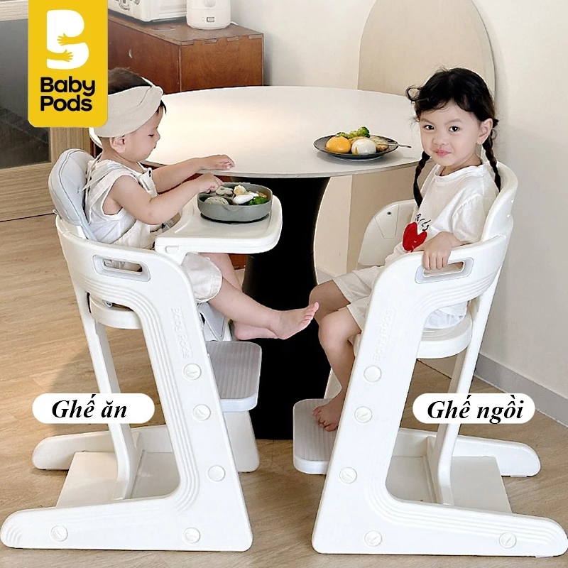 Ghế ngồi ăn dặm đa năng cho bé Babypods, tùy chỉnh độ cao, tặng kèm đệm tựa lưng, dây đai an toàn