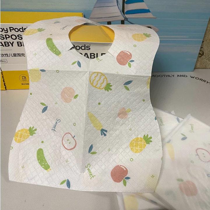 Yếm ăn dặm dùng 1 lần cho bé, vải không dệt ép màng PE chống thấm cao cấp Babypods (1 hộp 20 cái) - Hình ảnh 4