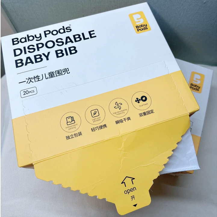 Yếm ăn dặm dùng 1 lần cho bé, vải không dệt ép màng PE chống thấm cao cấp Babypods (1 hộp 20 cái) - Hình ảnh 6