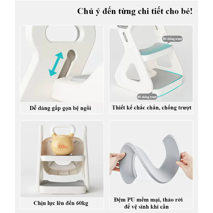 Kệ bậc thang kết hợp bệ thu nhỏ toilet 2in1 đa năng Babyviva, đệm ngồi PU cao cấp an toàn cho bé - Hình ảnh 4